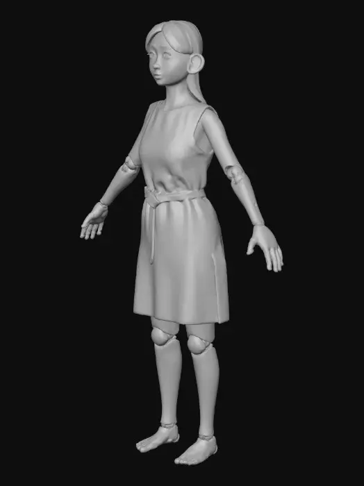 3D model for Create a medieval style clothing variant of my figurine character base. Keep clothing simple and minimal for accurate character silhouettes. Add articulated action figure logic, joins