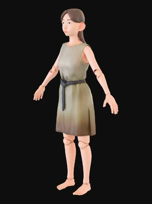 3D model for Create a medieval style clothing variant of my figurine character base. Keep clothing simple and minimal for accurate character silhouettes. Add articulated action figure logic, joins