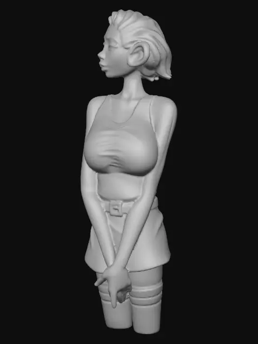 3D model for Translate the reference sketch into a collectible figurine statuesque bust. Matte painted plastic finish, molded seam detail, chunky toy logic sculpting. Neutral expression, simple background. Do not compress vertically