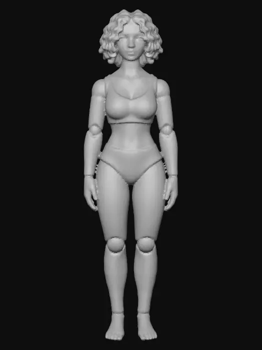 3D model for Curly-Haired Doll in Cream Underwear