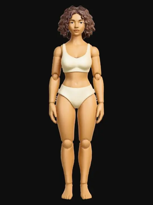 3D model for Curly-Haired Doll in Cream Underwear