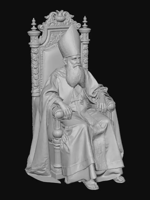 3D model for papal reception room with an ancient pope sitting in a oversized throne