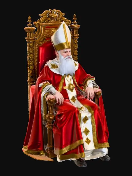 3D model for papal reception room with an ancient pope sitting in a oversized throne