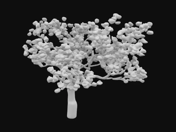 3D model for a sakura tree, cherry bloosm tree , pink ,symmetrical , anime style