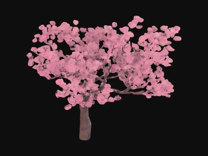 3D model for a sakura tree, cherry bloosm tree , pink ,symmetrical , anime style