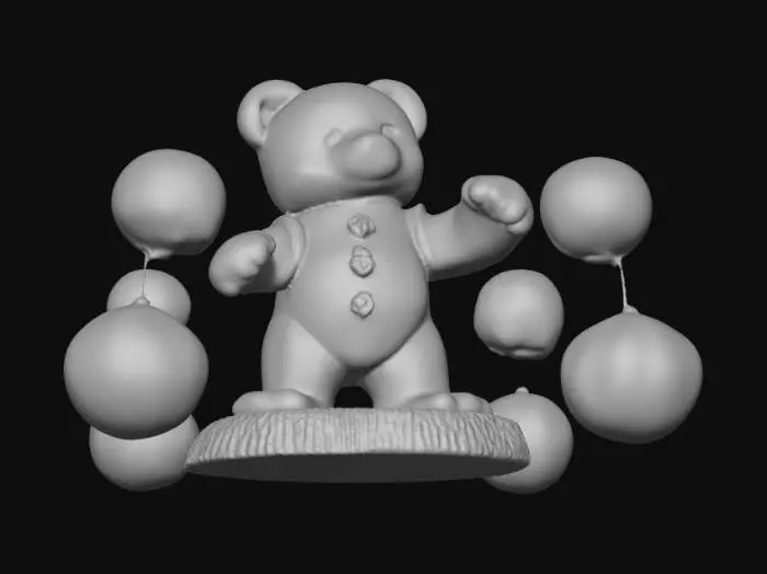 3D model for A cherished_teddy figure made of masterfully crafted white chocolate standing on a snow base, cutely dancing among bubbles made of transparent candy, with gold lining and crystal. Nvidia volumetric lighting. Game_ready asset,#Christmas2025#
