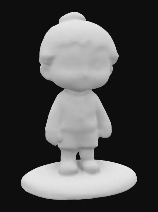 3D model for A stylized boy Hummel figure made of translucent glass, standing on a snow base with rosegold and champaign crystal. Surrounded by a sparkling aura. Nvidia volumetric lighting.