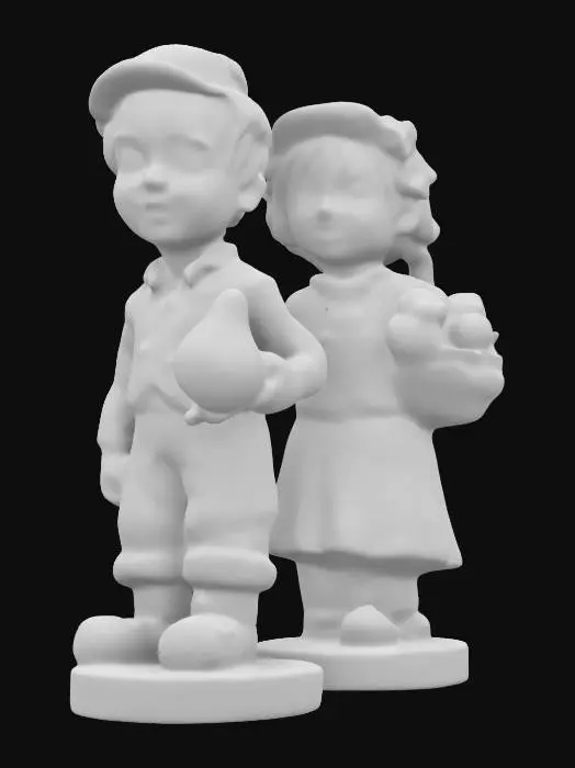 3D model for #hard surface#, vintage early 1900s pear tree Boy & pear tree Girl Hummel figurines