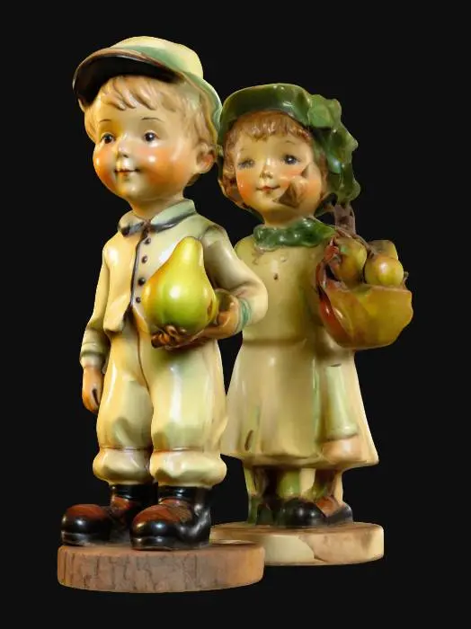 3D model for #hard surface#, vintage early 1900s pear tree Boy & pear tree Girl Hummel figurines