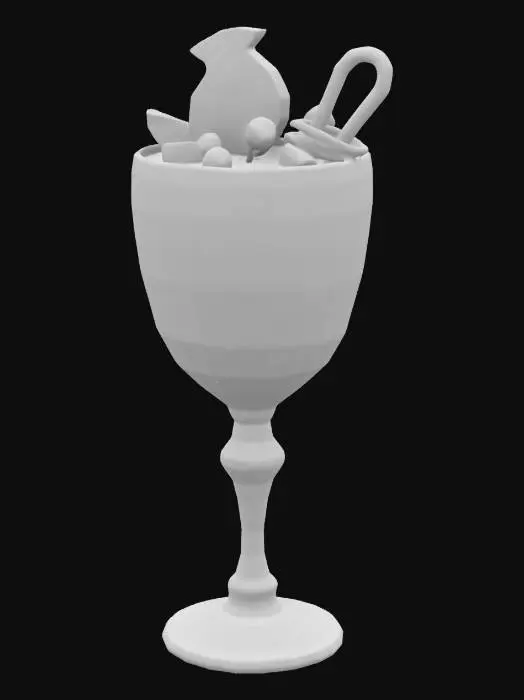 3D model for Dr pepper mocktail in an elaborate glass with shaped ice, and a unique straw.