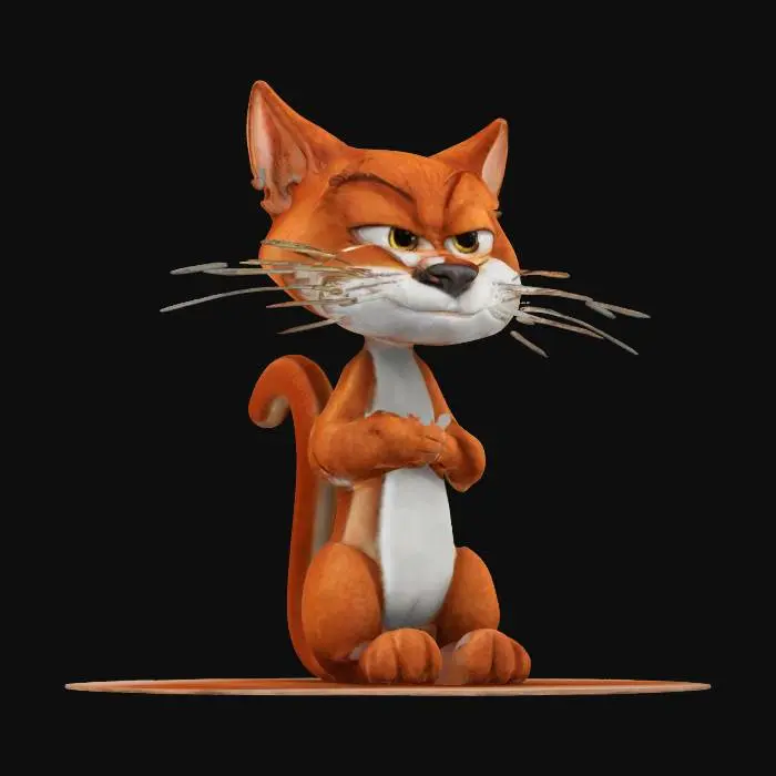 3D model for A life-size figure of Areal the cat. Gargamels Orange cat with gold fur, made of colored frosting, NVIDIA volumetric lighting, V-Ray rendering, holiday theme. #ChristmasAdventure#