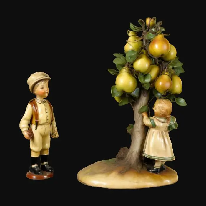 3D model for #hard surface#, vintage early 1900s pear tree Boy & pear tree Girl Hummel figurines