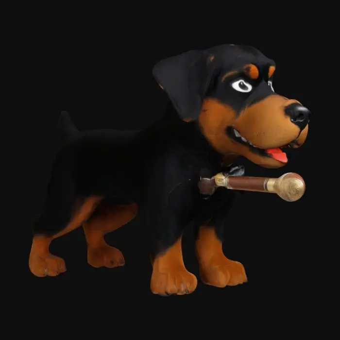 3D model for Make for me please a Rottweiler puppet named, Triumph the Insult Comic Dog. He always has a fake cigar in his mouth. He should be speaking into a microphone