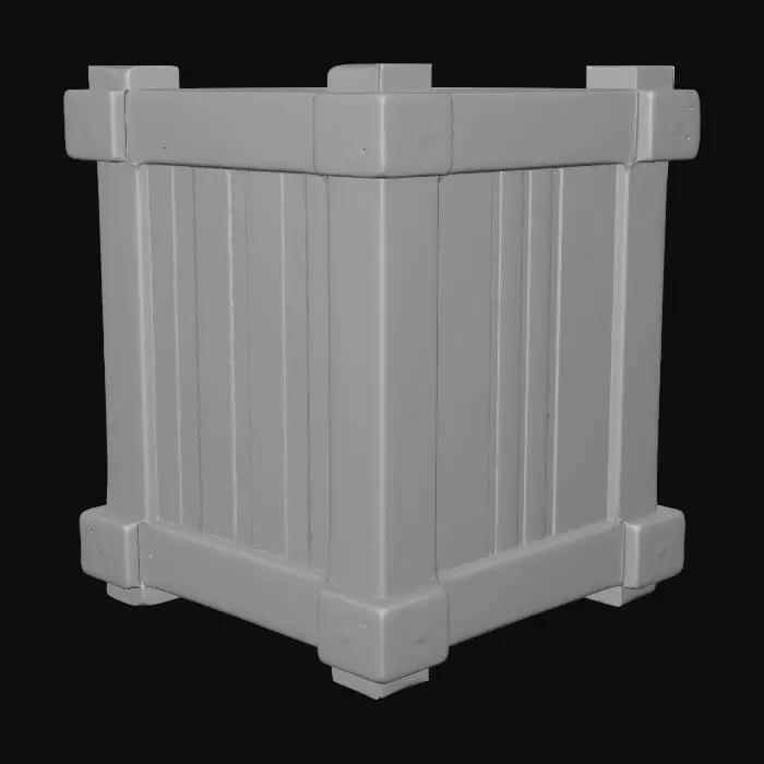 3D model for A wooden cube box, reinforced by wooden planks, completely enclosed wooden cube box, perfect cube, detailed wood grain
