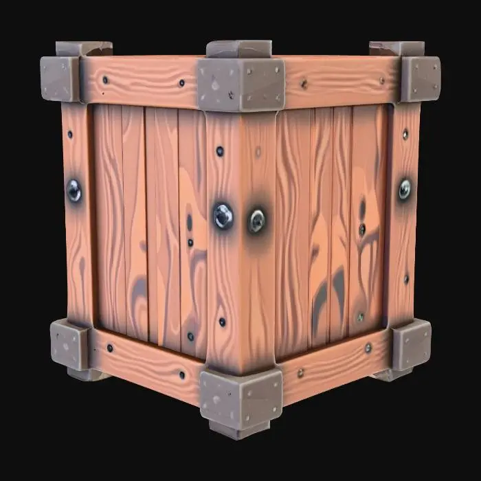 3D model for A wooden cube box, reinforced by wooden planks, completely enclosed wooden cube box, perfect cube, detailed wood grain