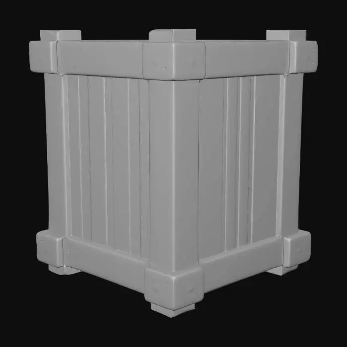 3D model for A wooden cube box, reinforced by wooden planks, completely enclosed wooden cube box, perfect cube, detailed wood grain