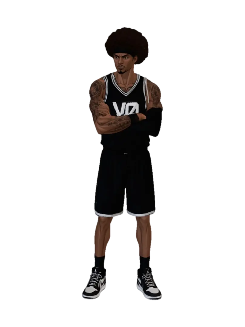 Afro Baller on the Court - Player-3D-modell, genererad av AI