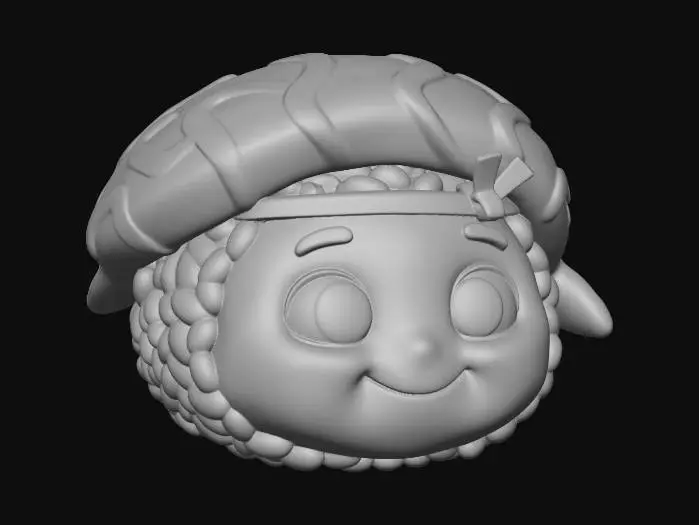 3D model for “High-quality Pixar-style 3D cartoon render of a single sushi piece character. Cute and expressive face with big friendly eyes and a warm smile. Soft rounded shapes, smooth and clean geometry, vibrant yet balanced colors. Stylized rice texture and glossy fish with simplified details. Professional cinematic lighting, soft shadows, subtle reflections. Clean neutral background to isolate the character. Playful, charming, family-friendly animated movie aesthetic. Ultra-detailed, polished 3D render.”