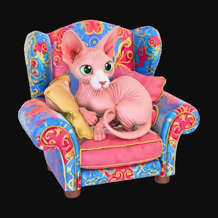 3D model for кот сфинкс сидящий в кресле в стиле дисней