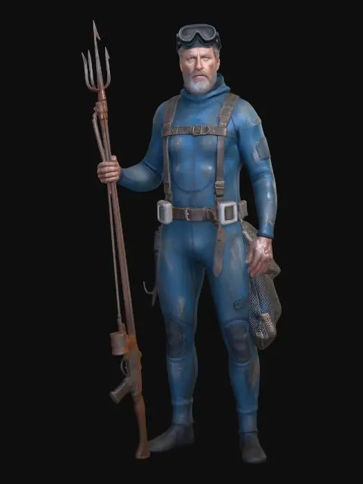 3D model for Old Diver with Trident