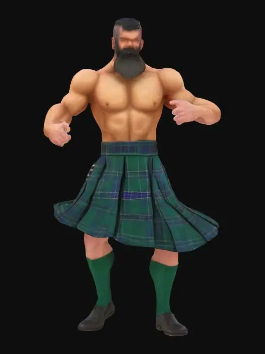 3D model for #AroundTheWorld#, [SCOTLAND] a tall muscular scottish man wearing kilt while dancing