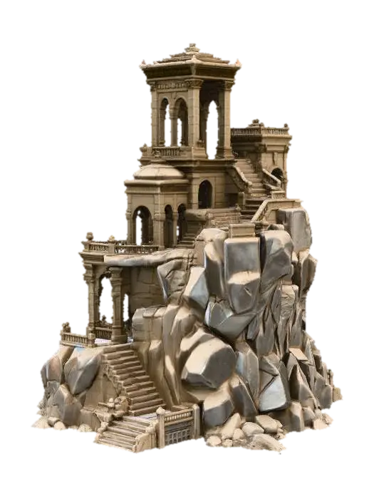 Ancient Cliffside Sanctuary 3D model, vytvořený pomocí AI