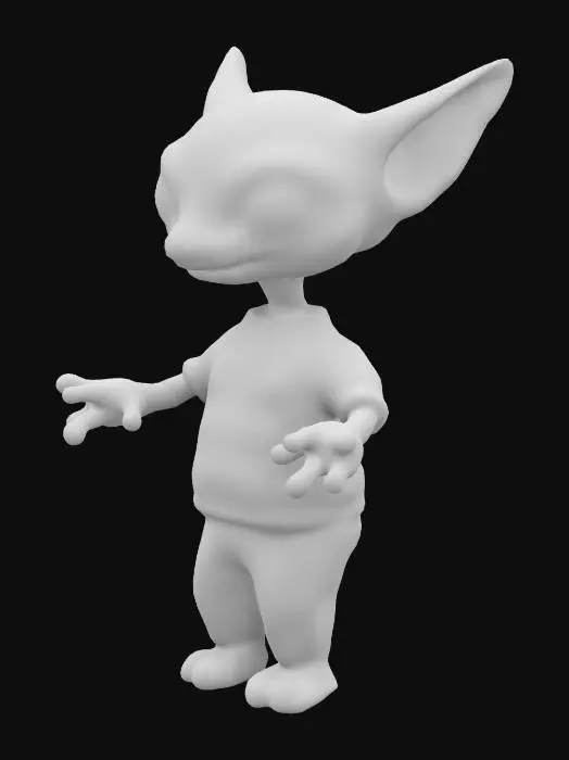 3D model for A cute, friendly alien, with yellow cat eyes, is waiting at a bus stop