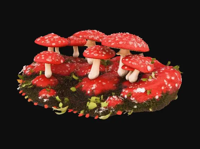 3D model for A mushroom forest  that is dense with big mushrooms and the mushrooms have a light glow