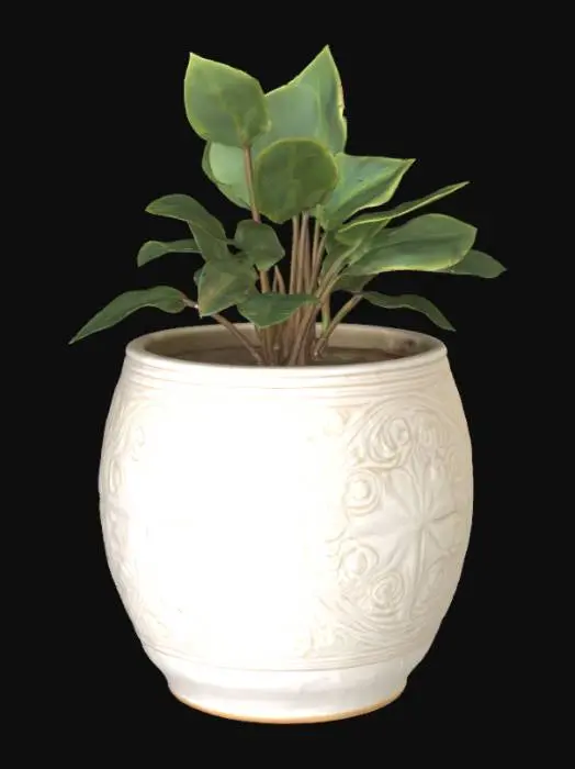3D model for desk plant pot with articulate design on the surface and circular shape as a whole structure
