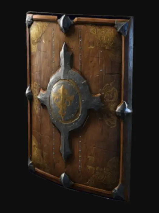 3D model for a giant shield thats thick but not too thick it has engraving on it and its more rectangal royal looking and very rpg 
