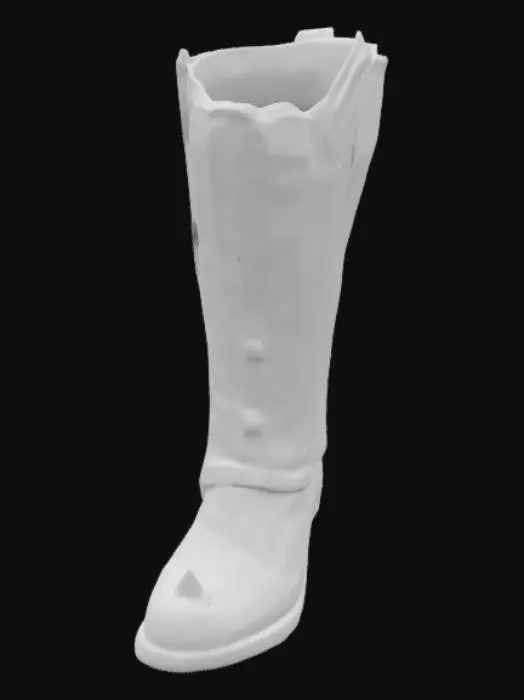 3D model for extremly detailed heavy armor womens boots with a small heel gold inlayed extremly fancy super powerful left boot only