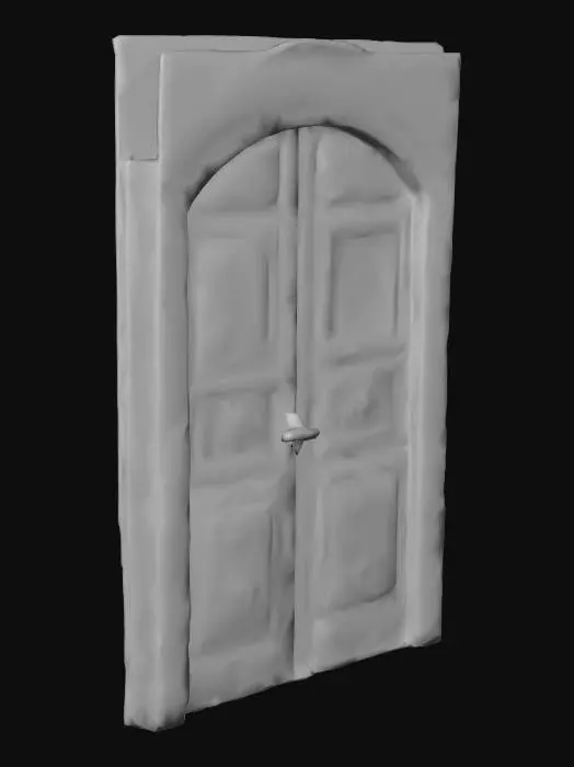 3D model for ortaçağ dönemine ait dikdörtgen şeklinde tahta kapı. 2 kapaklı, desenli işlemeli