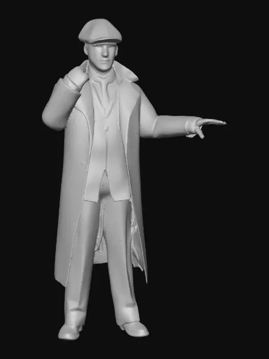 3D model for Sherlock Holmes 3D stile con deerstalker in testa e cappotto. in bocca tiene una pipa spenta. Fallo in t pose.
