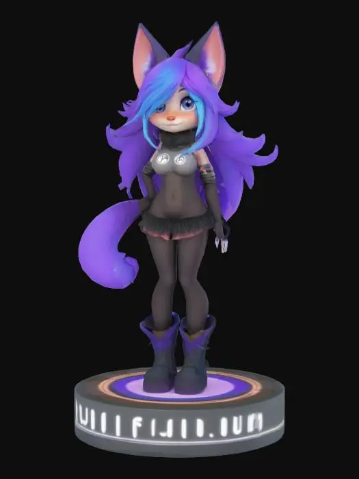3D model for furry, female, sexy, blushing, freckles, standing on Illuvium logo platform