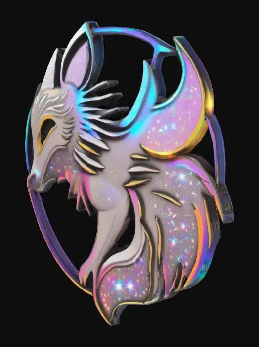 3D model for #emblem#, of Fenek, double sided, sparkle, HOLOGRAPHIC