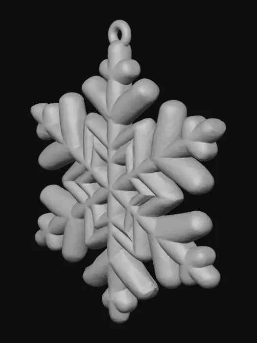 3D model for A single, elegant snowflake designed as a festive tree decoration. Intricate, symmetrical crystal pattern with a soft, rounded "kawaii" aesthetic — as if made of fluffy frost or sugar. Thick, slightly volumetric geometry for a tactile feel.
At the very top, a small, sturdy loop is seamlessly integrated into the design for threading a string or ribbon. The entire model is one solid, manifold piece, ready for 3D printing or rendering.
Style: Magical and delicate, with a subtle shimmer. Materials: Icy blue/white translucent base or soft glitter effect. The silhouette is clean and recognizable from any angle.