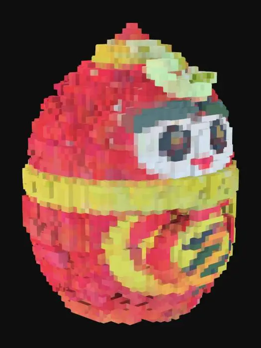 3D model for お正月に玄関に飾るだるま、蛇がまとわりついている、かわいいイラスト風の、リアルな