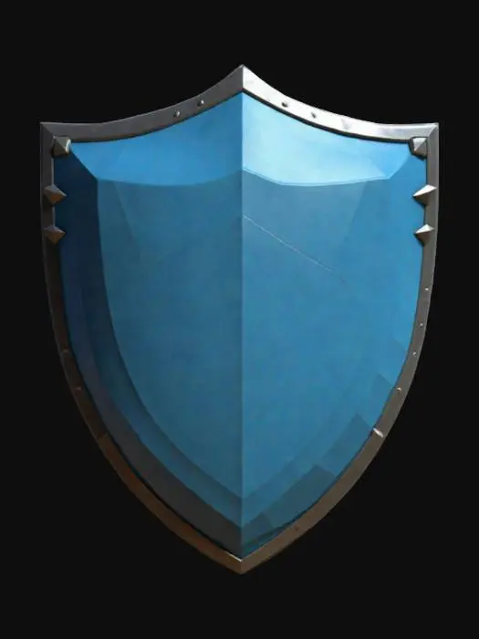 3D model for Create a simple, low-poly shield with a clean and minimalistic design. The shield should have a rounded shape, smooth edges, and a soft blue color. It should focus on simplicity and feature no intricate details, with a modern and sleek aesthetic