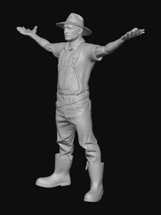 3D model for polygon tarzında, stylized grafikli bir çiftçi karakter