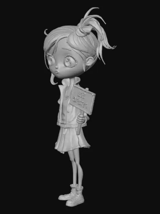 3D model for punk is postapocalcartoon style 2d stick figure a photorealistic beautiful gothic maiden  in toon-style body Chinese oilcolor, macro of a mini funny scruffy pupets one , with "life is beautiful" , going to watered-down, stripes and stars