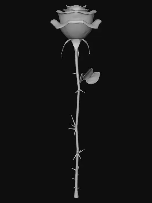 3D model for long rose stem with thorns