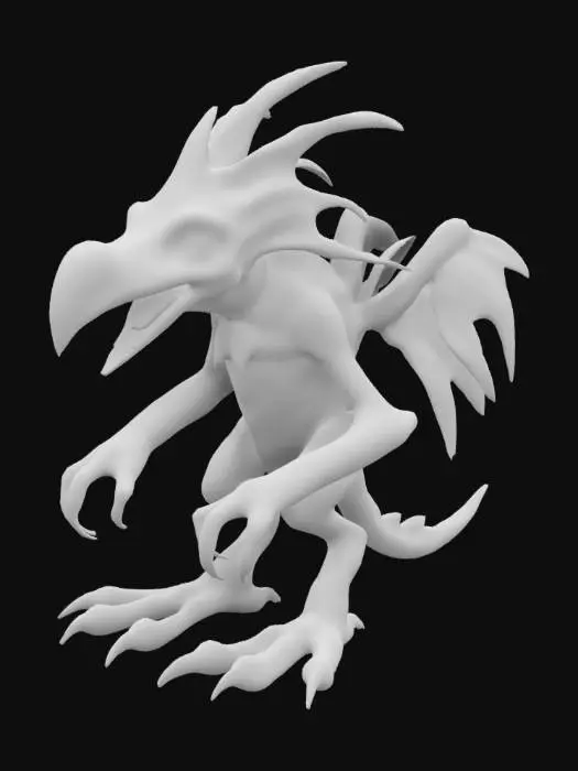 3D model for Skeksis from the Dark Crystal, ultra realistic, no double eyes, no missing or dropped lines , earth tone colors animal like