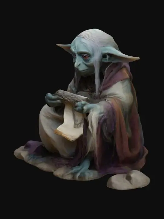 3D model for the Urru, a mystic from the Dark Crystal. Natural colors, character, wearing a shawl and a scribe