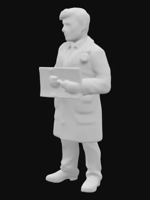 3D model for a very nice looking ultra realistic doctor with a stethoscope and holding a patient chart. and wearing a lab coat. 