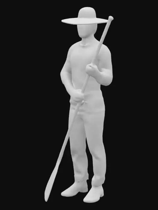 3D model for ultra realistic gondolier figure, standing, posed to look like he is padding a gondola.  