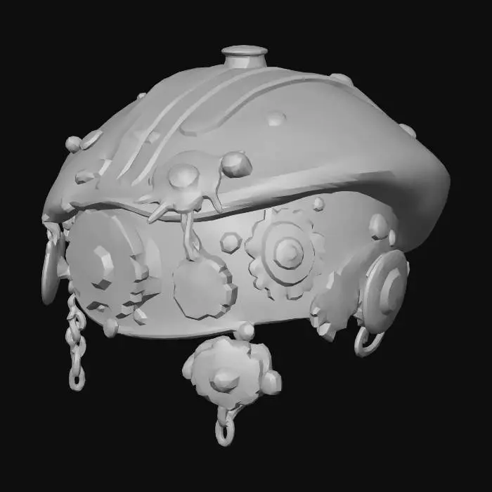 3D model for a steampunk beret for a female, with gears, chains, and clips, in a bronze tone and rust  NO FEATHERS