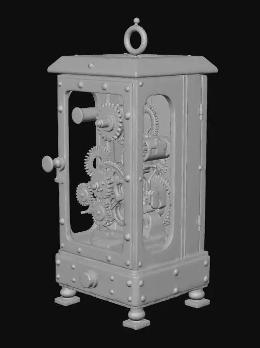 3D model for Boîte à bijoux mécanique avec engrenages apparents, design steampunk, métal vieilli et bois foncé.