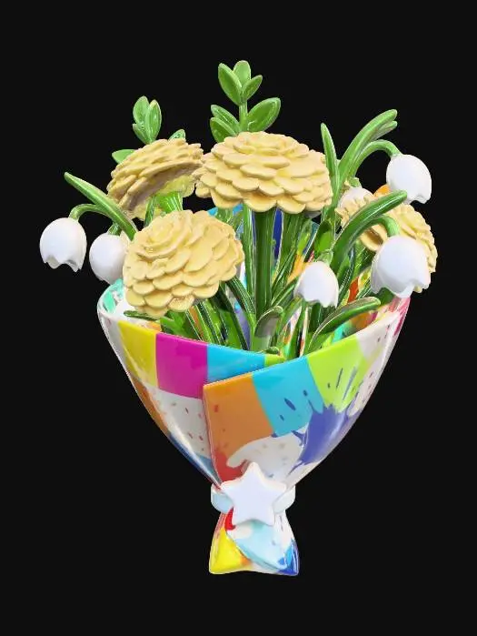 3D model for Rainbow Bouquet in a Star Handle Vase