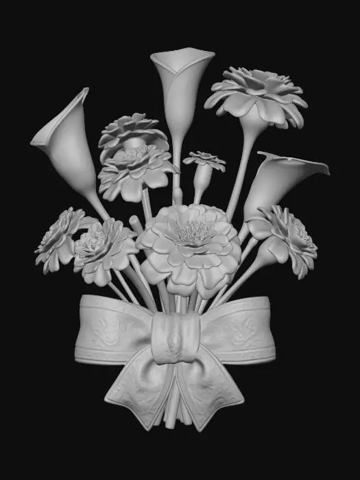 3D model for Orange Flower Bouquet with White Calla Lilies and Ribbon Bow