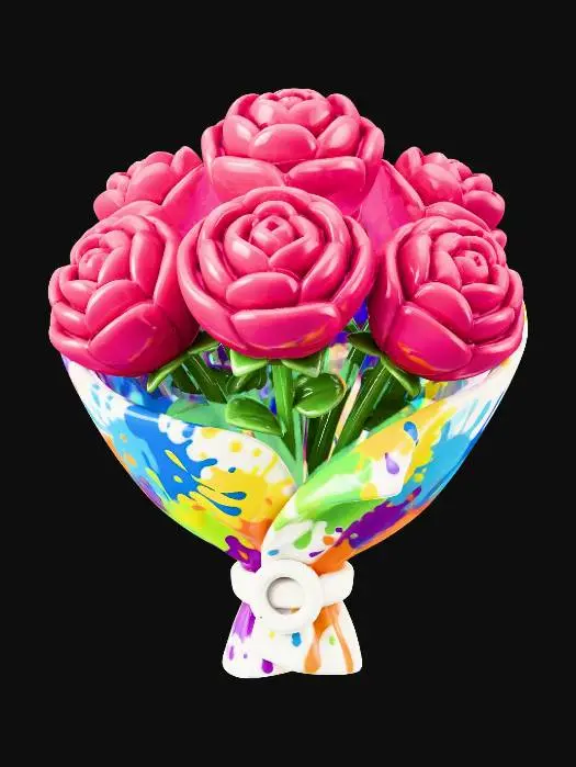 3D model for Paint-Splashed Pink Rose Bouquet